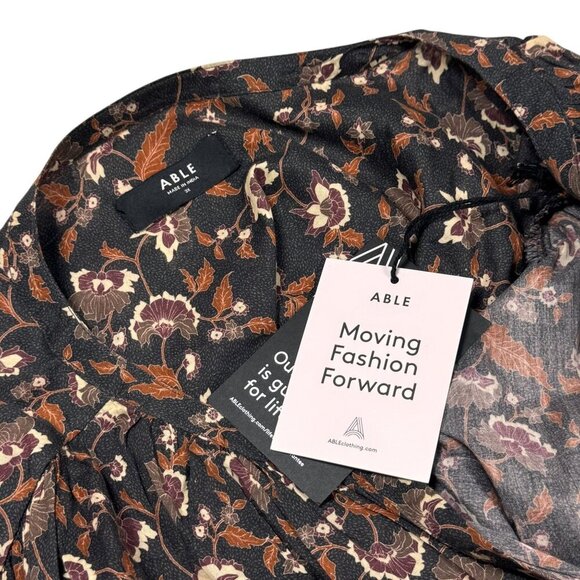 ABLE Boho Floral Top Blouse Sz.3XL Brown 100% Cotton Puff Sleeve Career Cottage - Picture 13 of 15